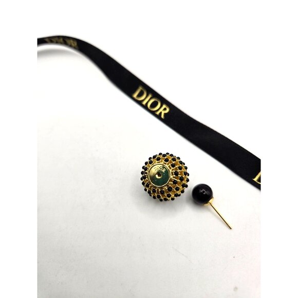 Dior Gold Stud Earrings with Black resin New Dust Cover Black Dior Ribbon - Picture 3 of 6